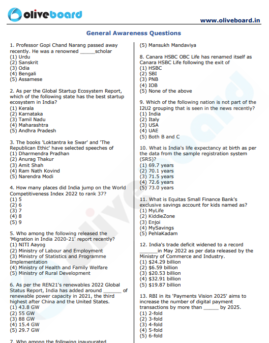 IBPS RRB mains GA Questions