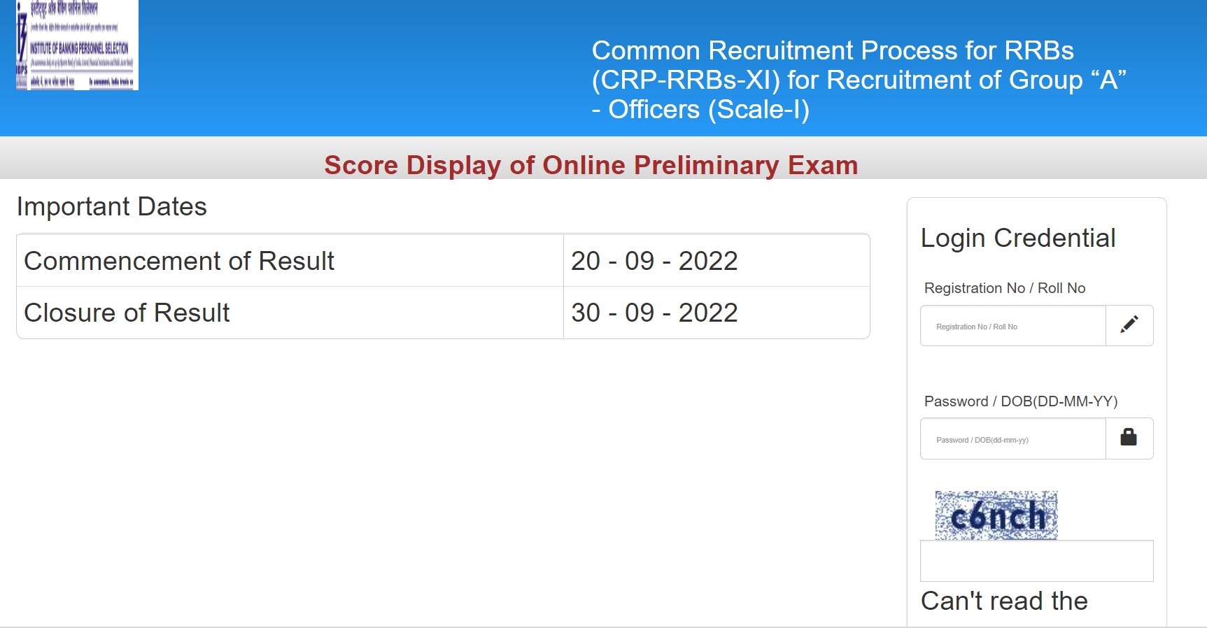 IBPS RRB PO Prelims score card