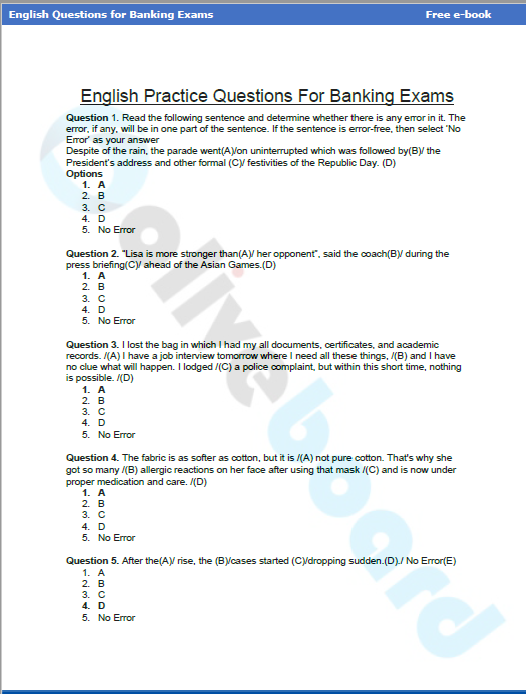 English questions for banking exams