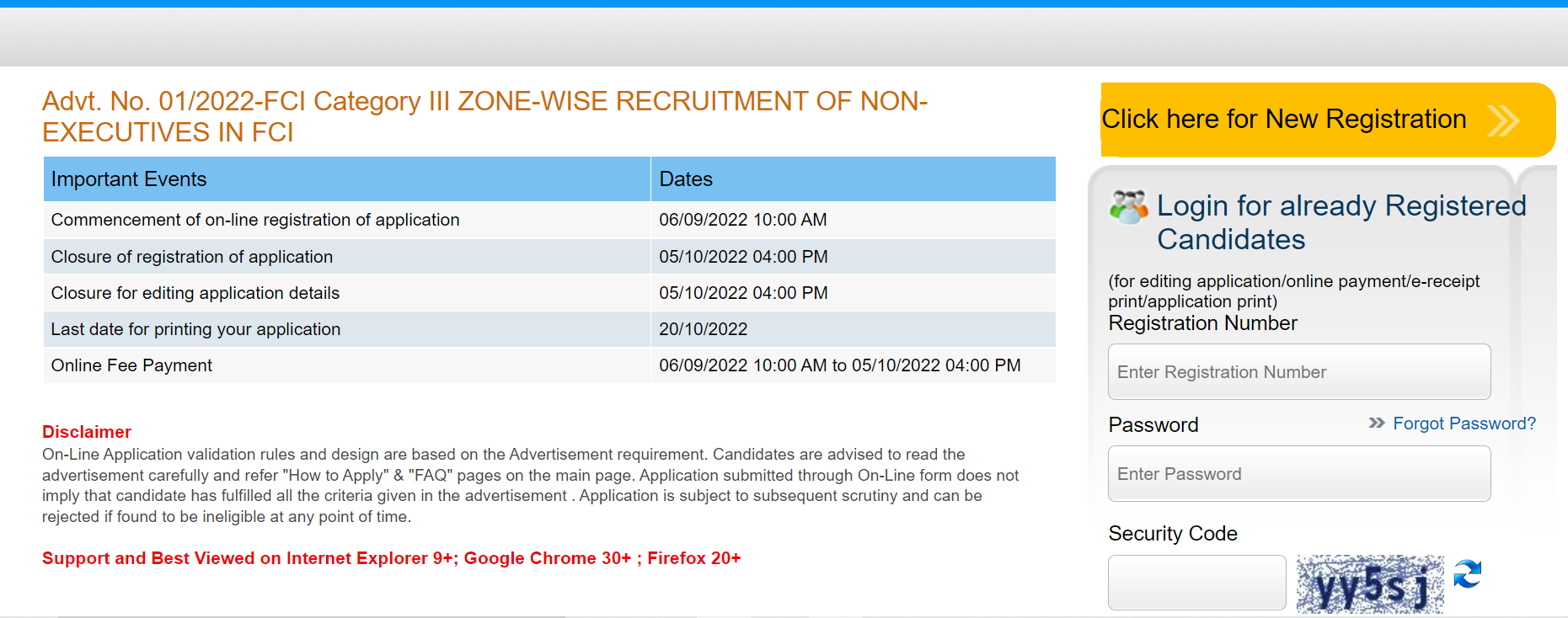 FCI Assistant Grade 3 Apply Online