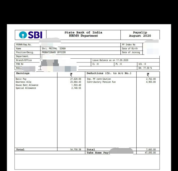 SBI PO Salary Slip