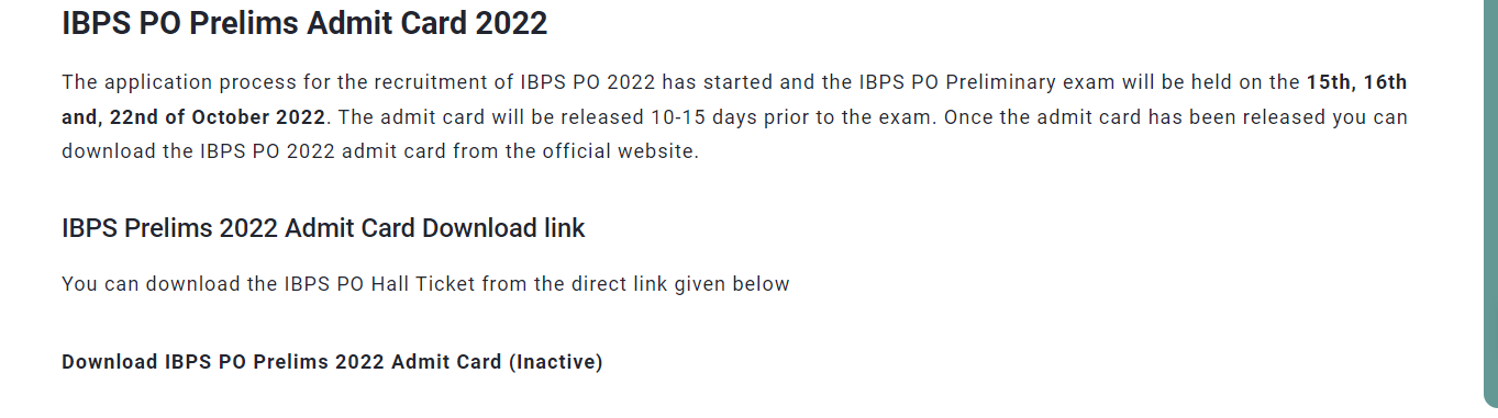 IBPS PO Admit card 2022