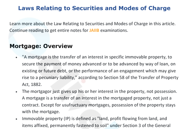 Laws Relating to Securities and Mode of Charges