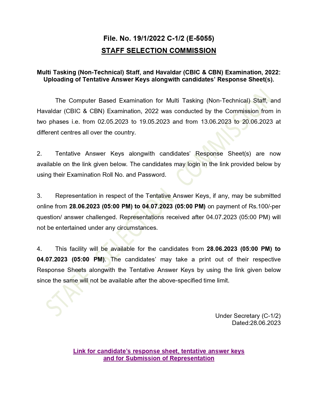 SSC MTS Answer Key 2023 Out, Direct Link to Download