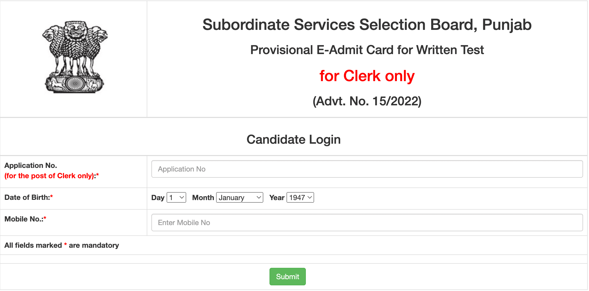 PSSSB Clerk Admit Card 2023