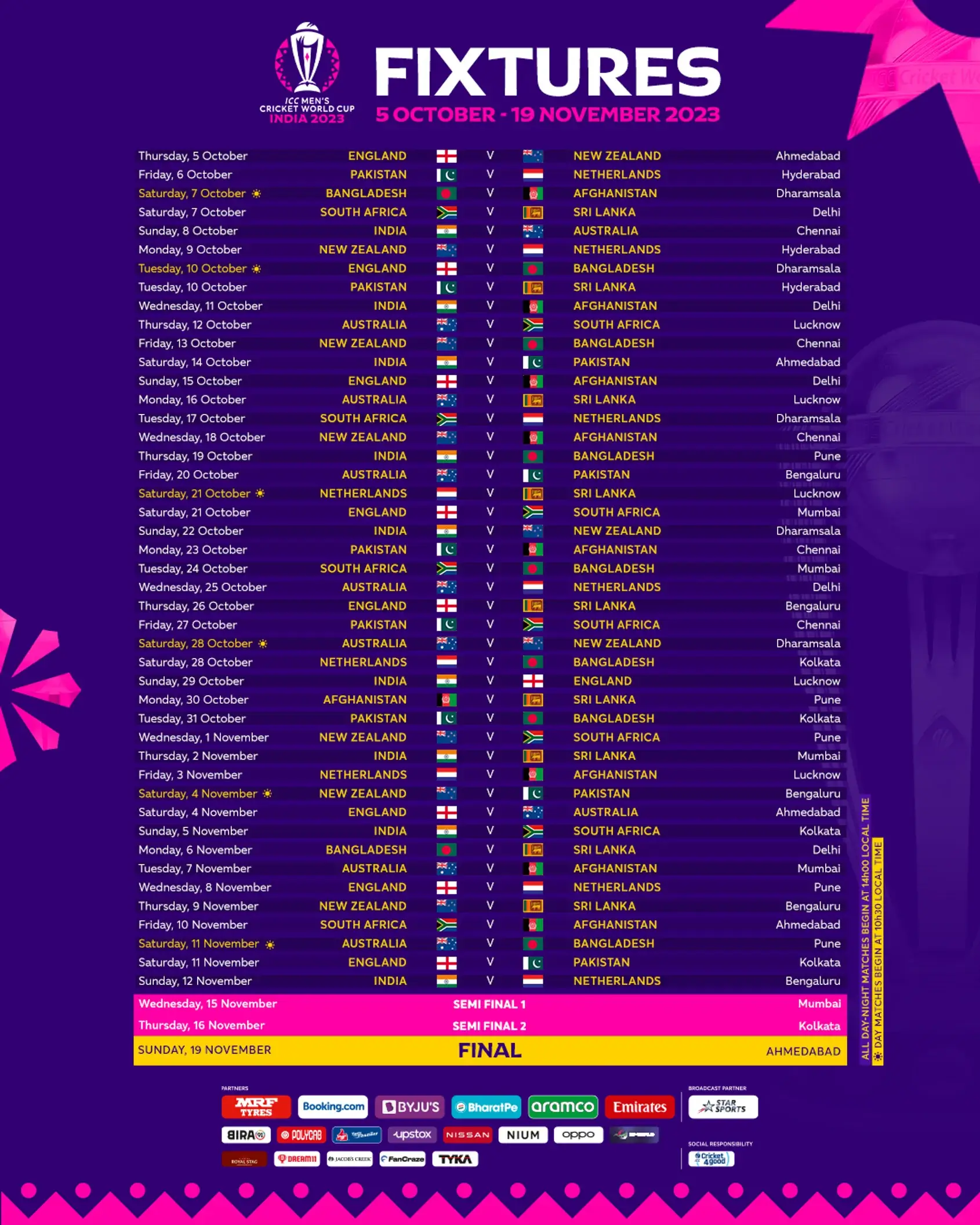 ICC Men's Cricket World Cup 2023 Fixture