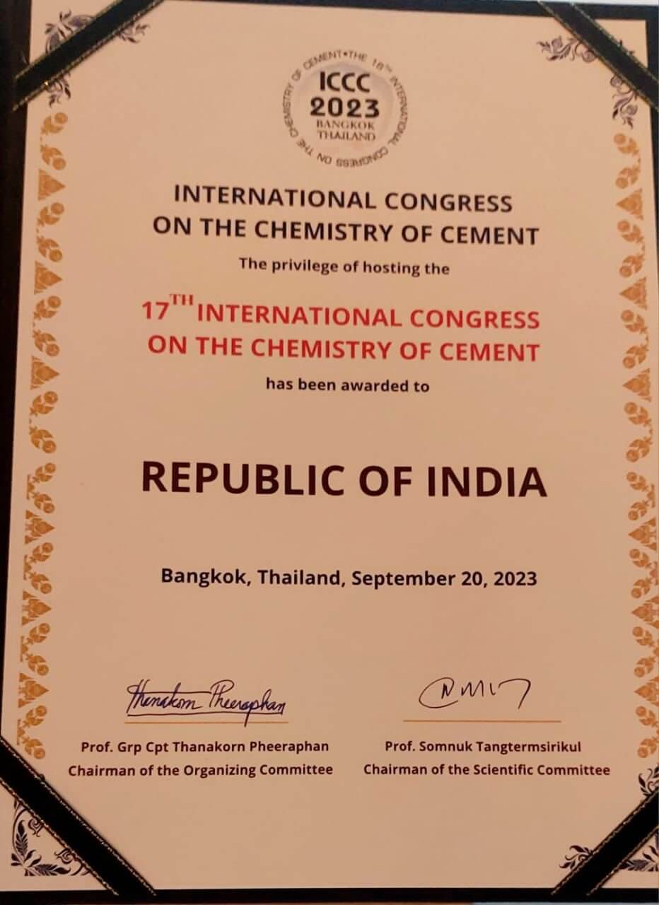 India wins bid to host 17th International Congress on the Chemistry of Cement
