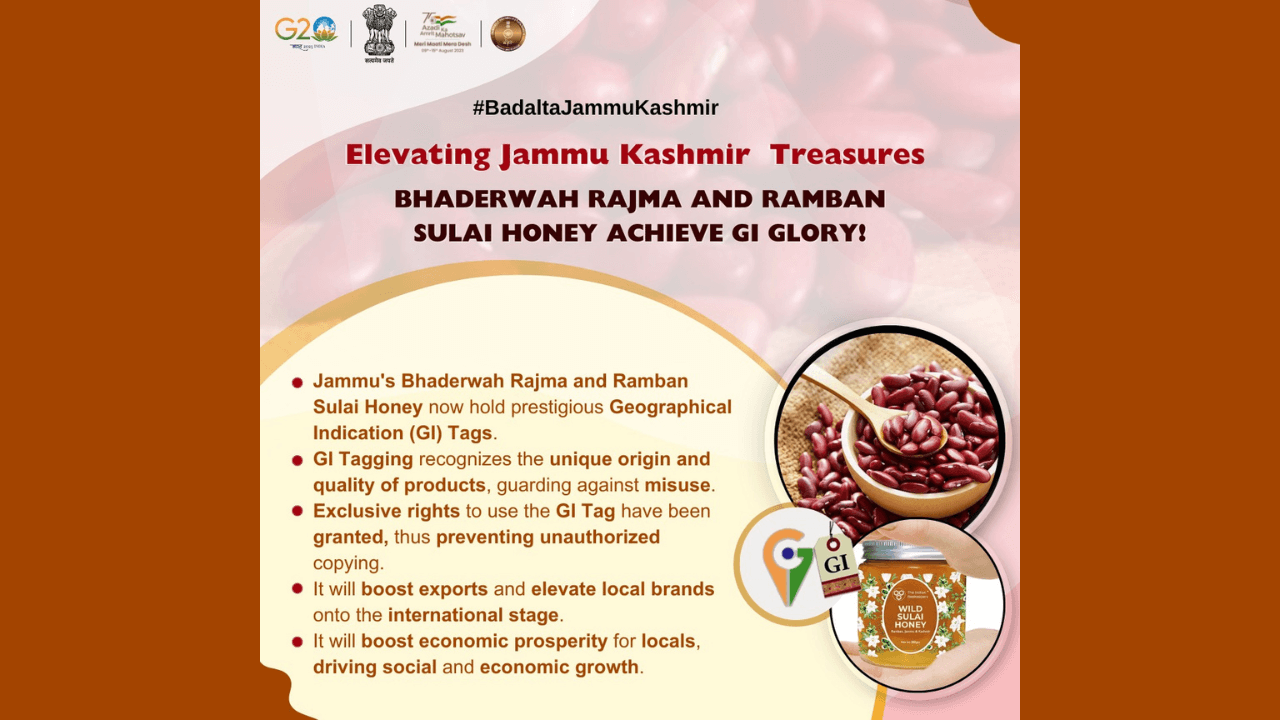 J&K's Bhaderwah Rajma and Ramban Sulai Honey Get GI Tag