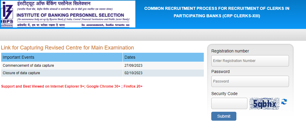 IBPS Clerk Mains Exam Center Change