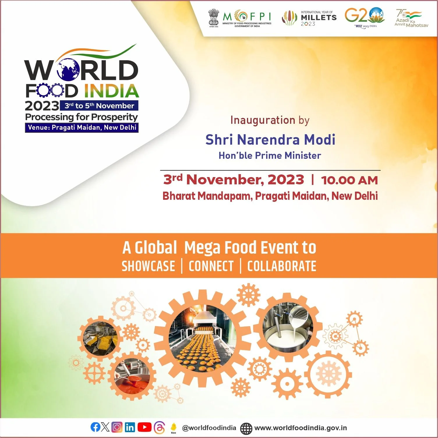 World Food India 2023 Inaugurated by Prime Minister Shri Narendra Modi ji on 3rd November, 2023 at Bharat Mandapam, Pragati Maidan, New Delhi.