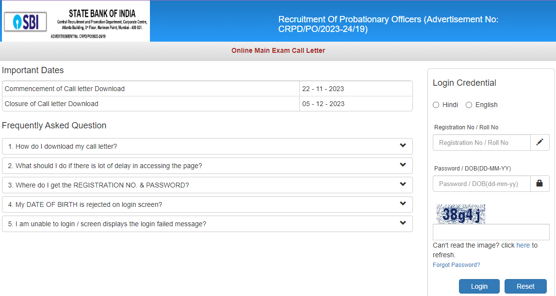 SBI PO Mains Admit Card 2023