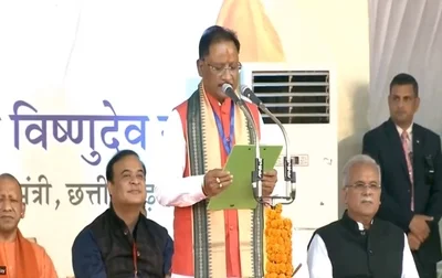 New Chief Minister of Chhattisgarh Vishnu Deo Sai takes oath along with Deputy Chief Ministers Arun Sao and Vijay Sharma