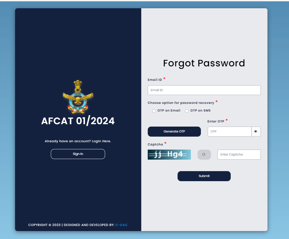 AFCAT Admit Card 2024 - Forget Password