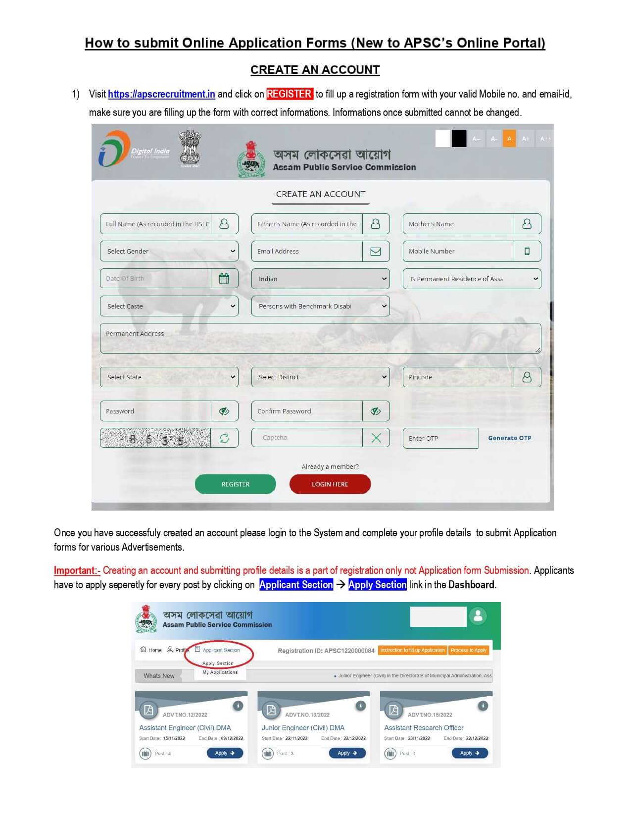 APSC CCE Apply Online 2024: Create Account