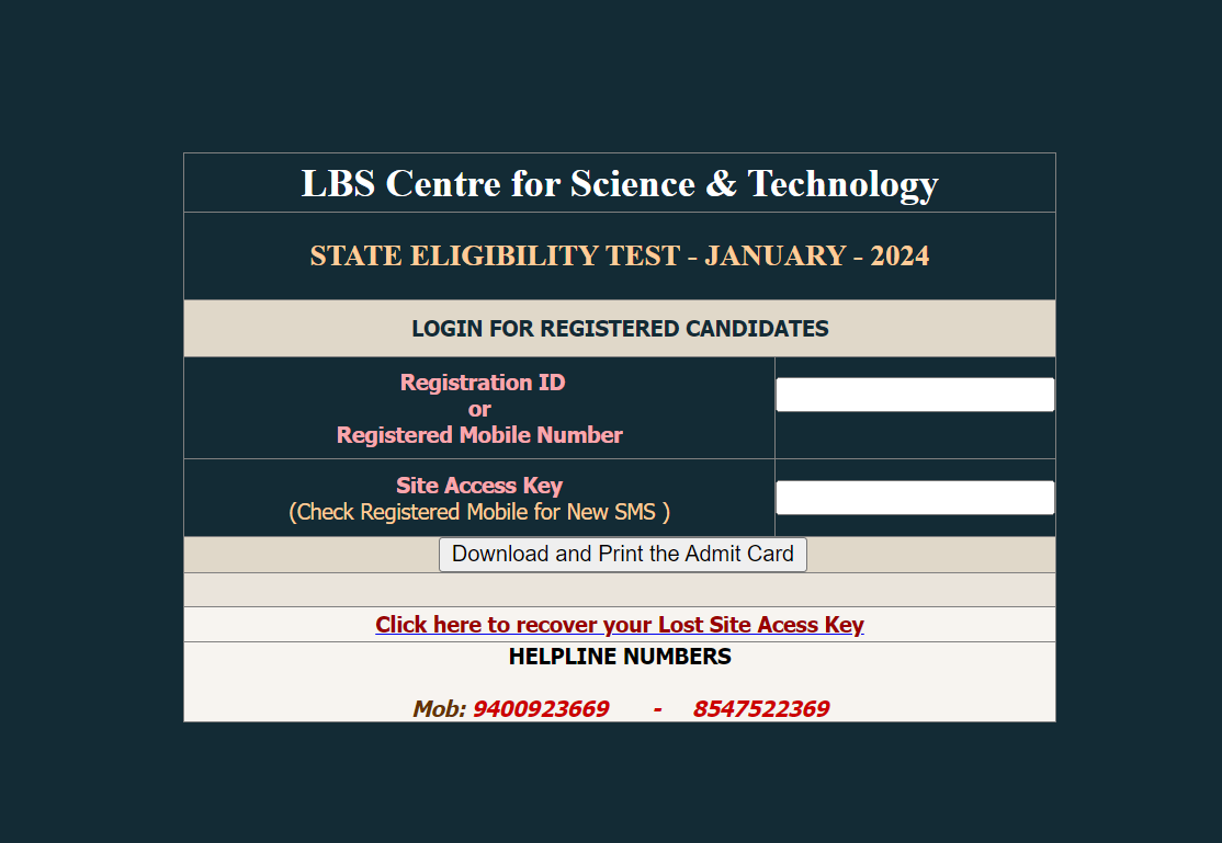 Kerala SET Admit Card 2024