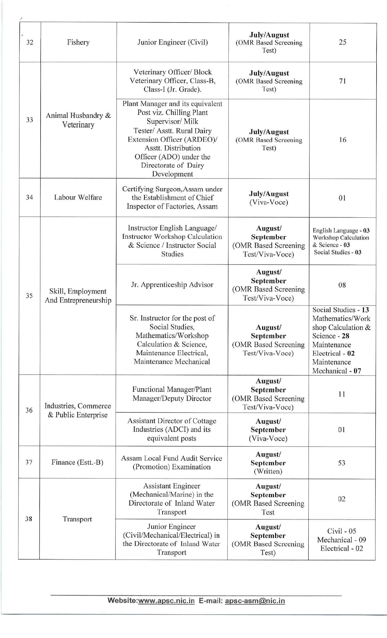 Assam PSC Exam Calendar 2024