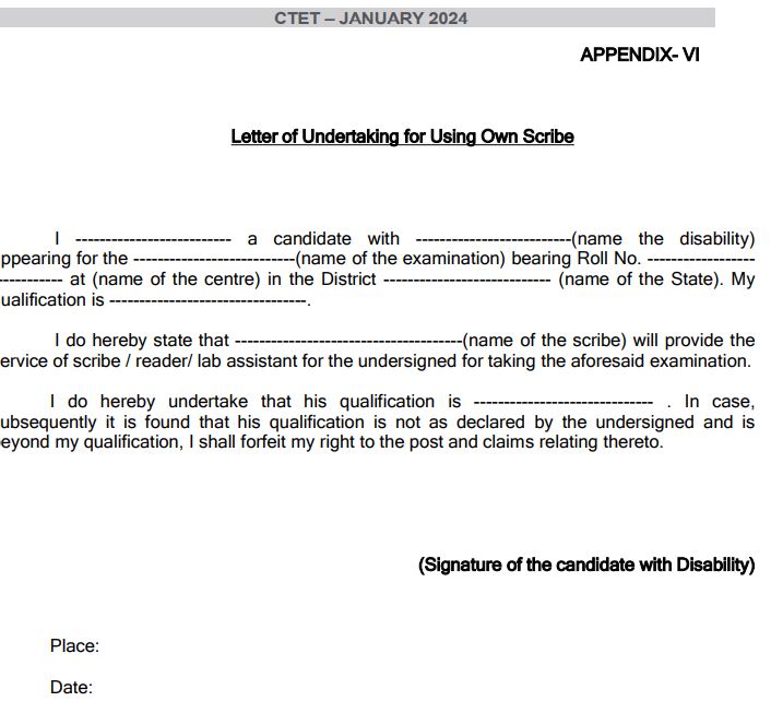 CTET Self Declaration Form: own Scribe