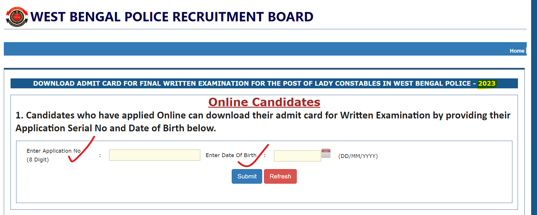 WB Police Lady Constable Admit Card 2024