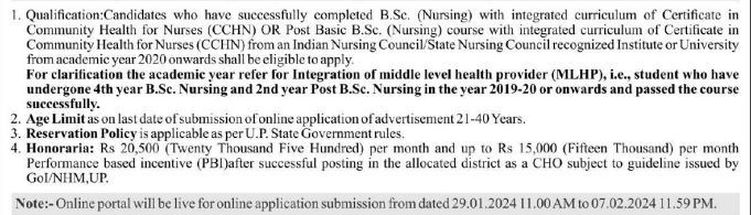 UP NHM CHO Eligibility Criteria 2024