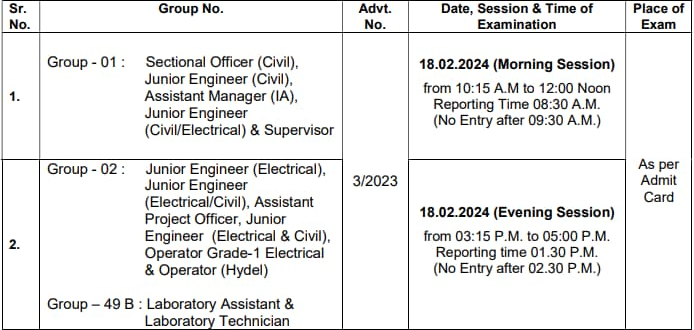 HSSC CET Group C Mains Exam Schedule