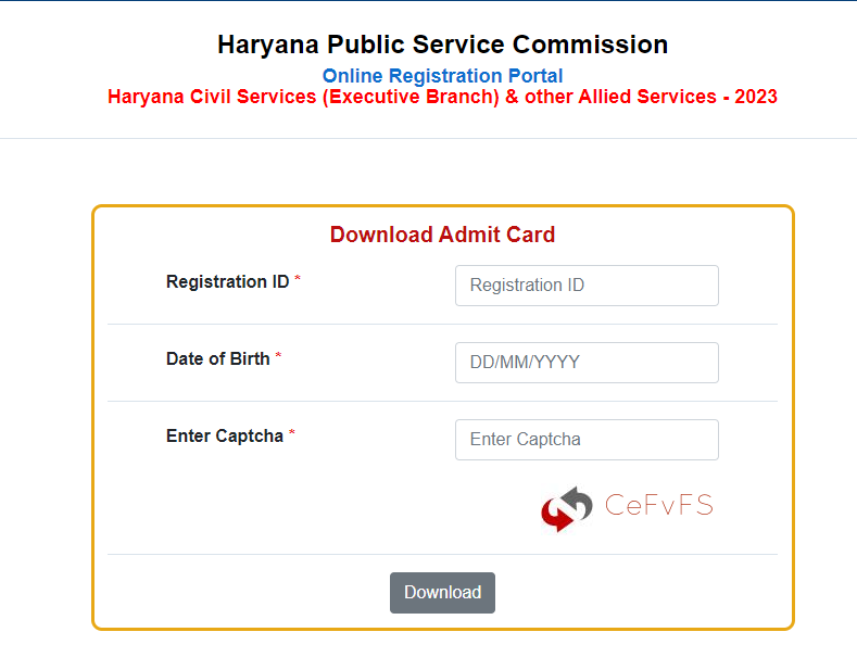 HPSC HCS Prelims Exam Admit Card