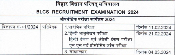 Bihar Vidhan Parishad Reporter Exam Schedule 2024