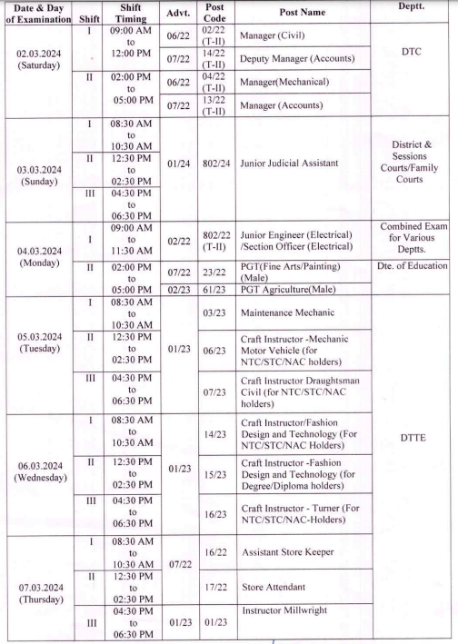 DSSSB Exam Schedule