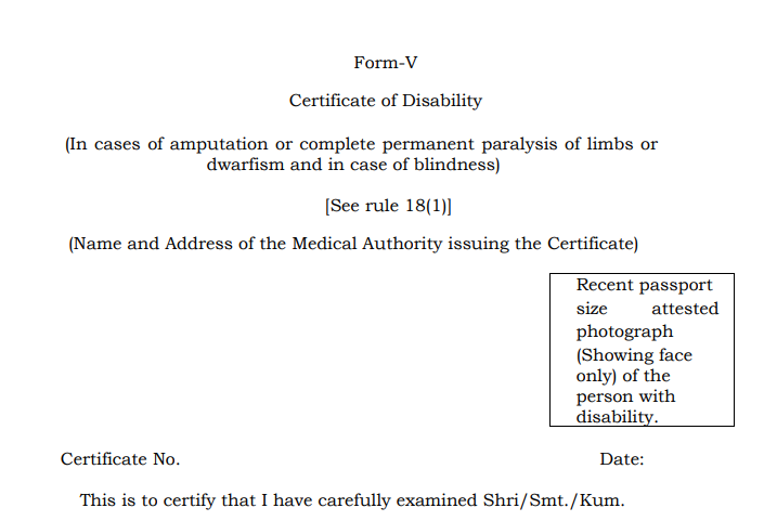 IFSCA Form V Disability Certificate