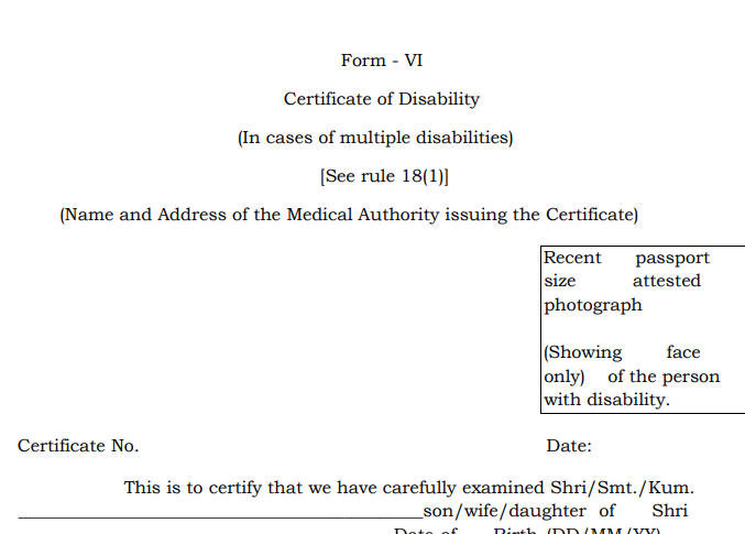 IFSCA Form VI Disability Certificate