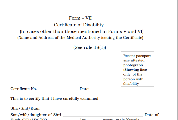 IFSCA Form VII Disability Certificate