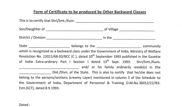 IFSCA OBC Caste Certificate