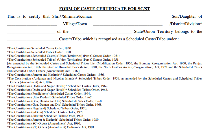 IFSCA SC/ST Certificate Format