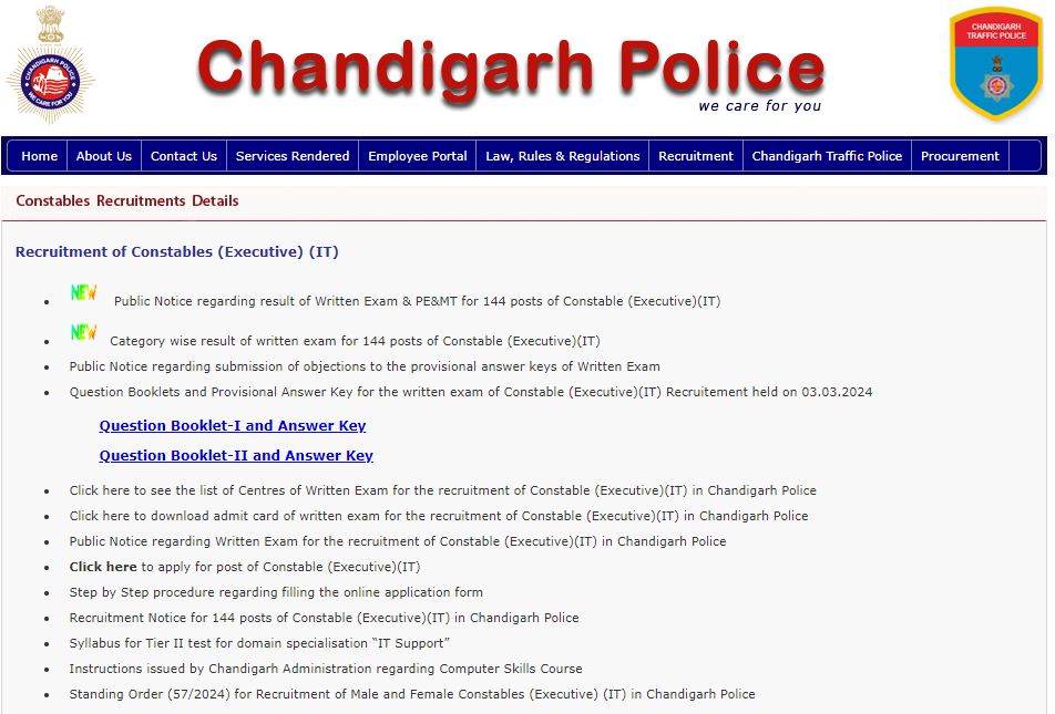 Process To Download The Chandigarh Police IT Constable Result 2024