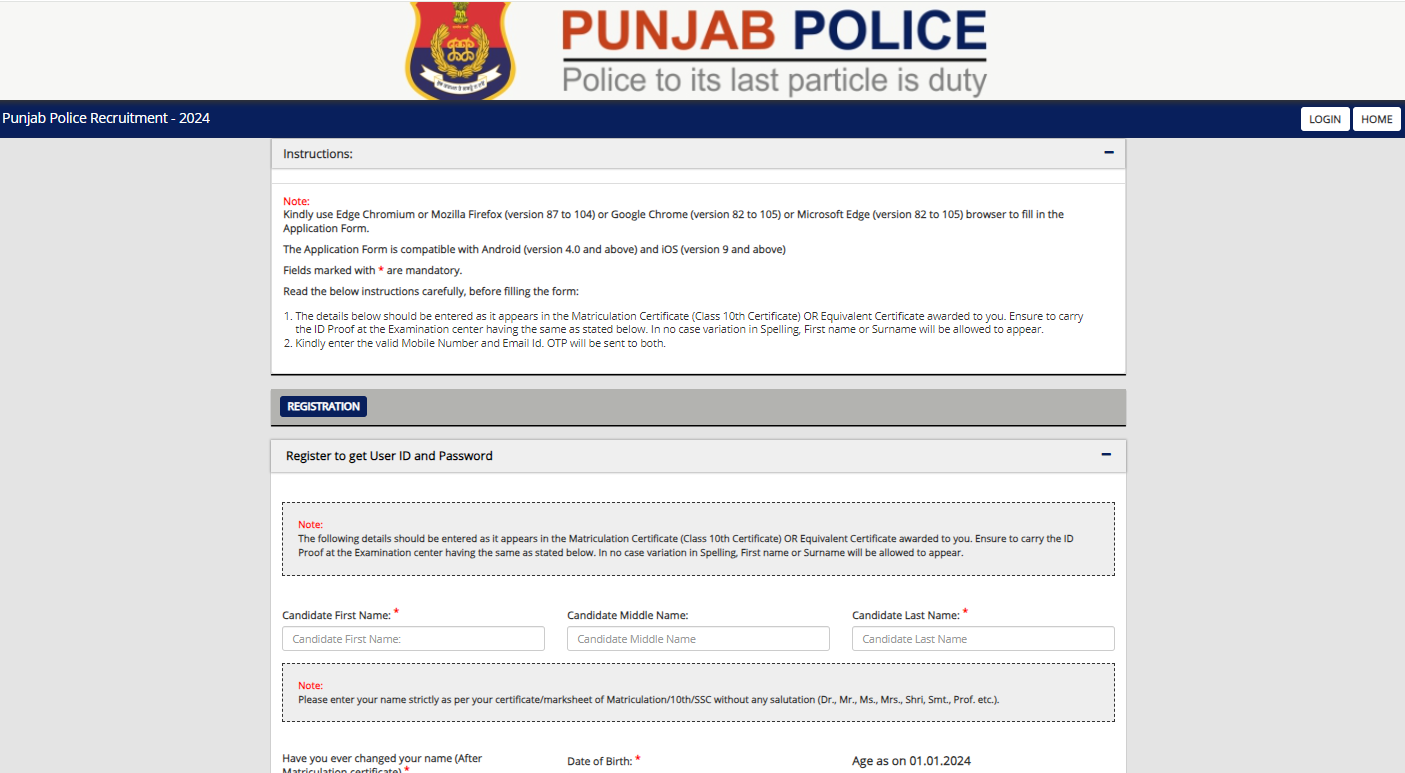 Process To Apply Online For The Punjab Police Constable Recruitment 2024