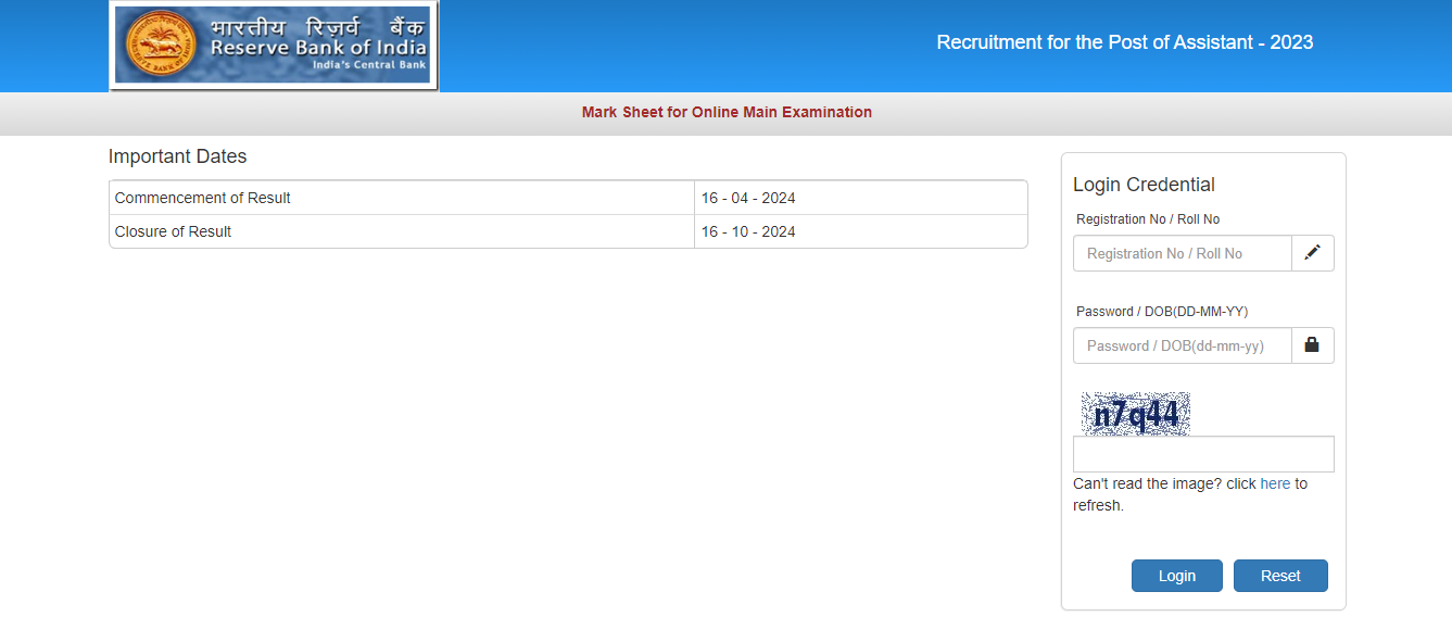 RBI Assistant Mains Score Card 2024 
