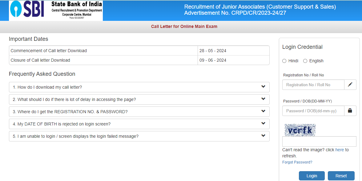 SBI Clerk Mains Admit Card 2024 Login Image