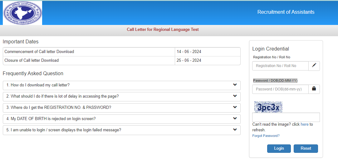 NIACL Assistant LPT Admit Card 2024 Login Image