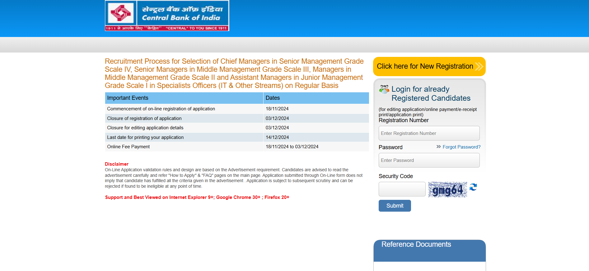 Central Bank of India SO Recruitment 2024