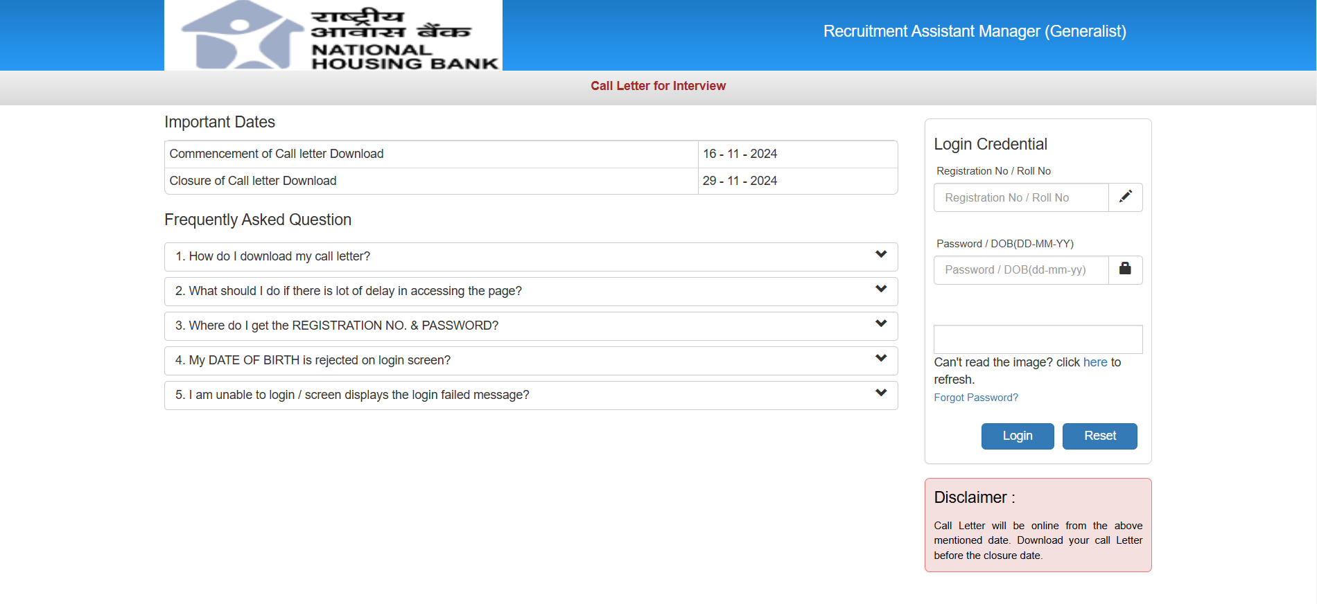 NHB Assistant Manager Interview Call Letter