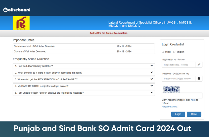 Punjab and Sind Bank SO Admit Card 2024