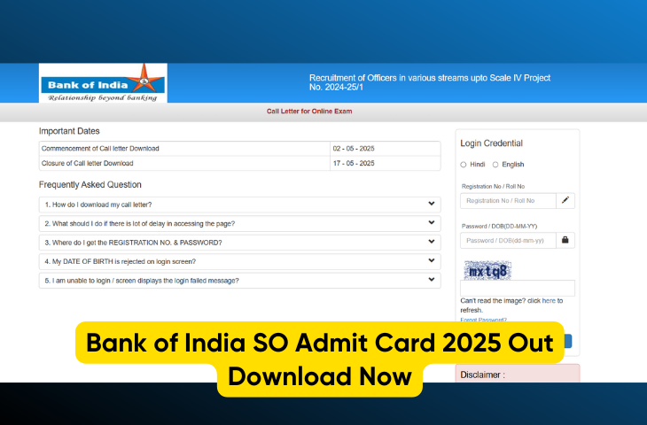 Bank of India SO Admit Card 2025