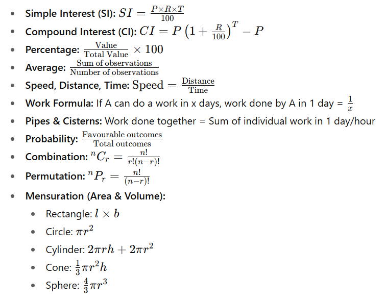 Important Quantitative Aptitude Formulas for Competitive Exams