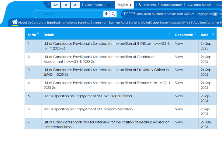 UCO Bank SO Final Result