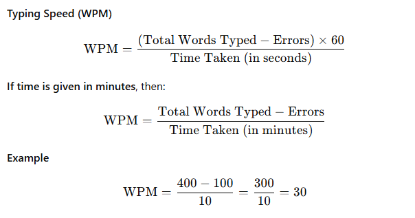 typing test formula showing an example