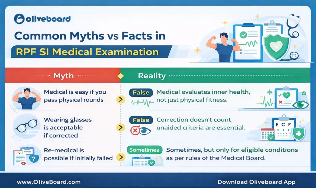 RPF SI medical examination showing common myths vs reality